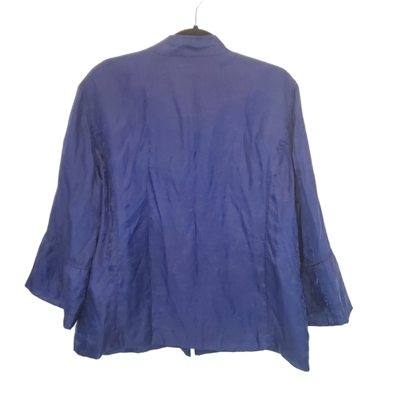 Chico's Size 3 Linen Blend Karise Blue Satin Jacket - Picture 2 of 8